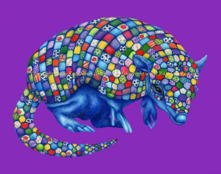 Illustration of a multicoloured armadillo with mosaic armour